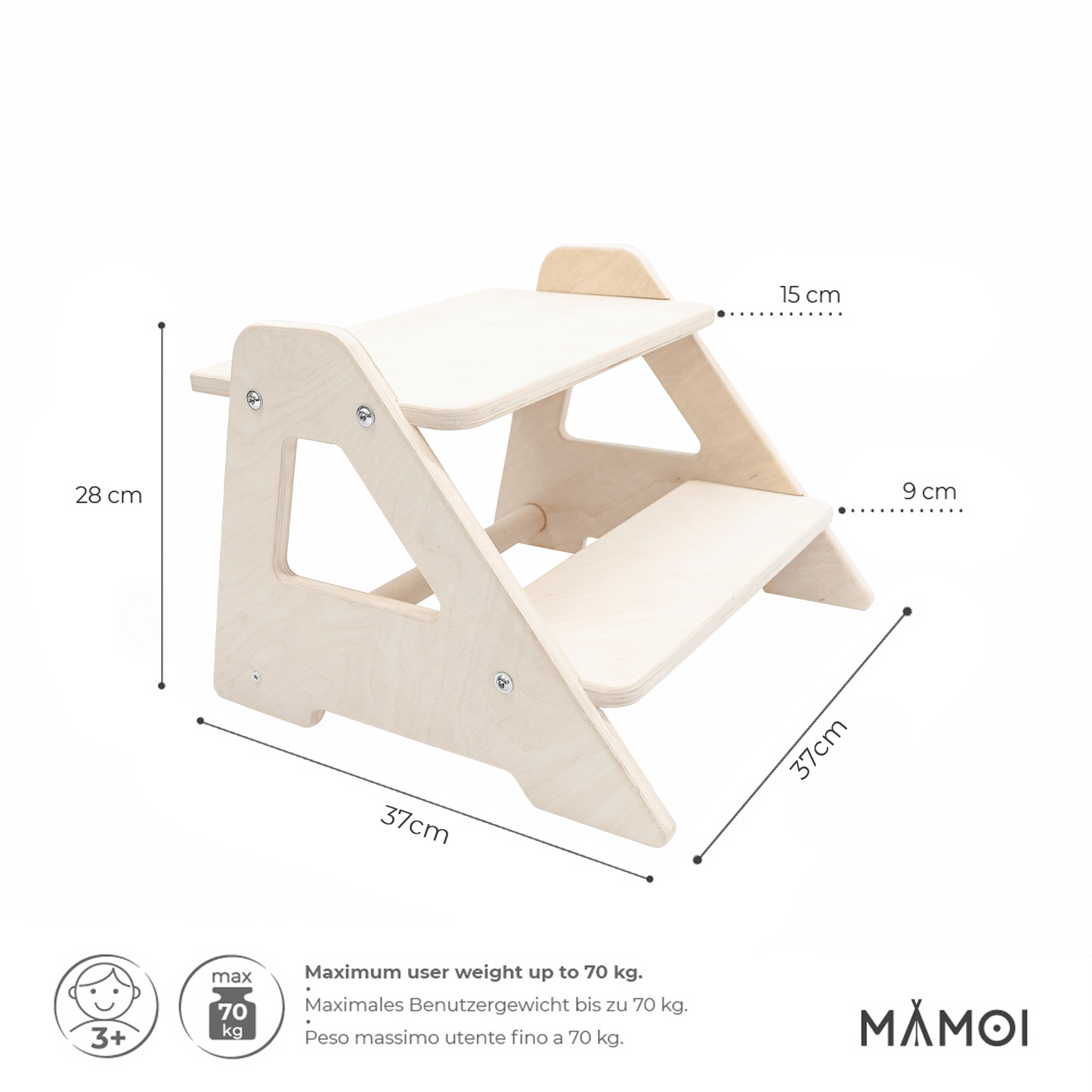 MAMOI® Children step | Bathroom stool toddler made of natural wood | Safe and versatile wooden step stool | Step kids bathroom | Step stool wooden | 100% ECO | Made in EU-2