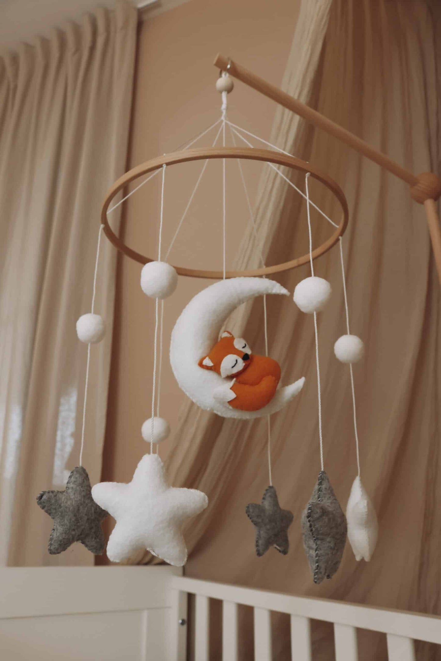 Complete set Handmade Sleepy fox baby mobile (Mobile + Arm + Box)-7
