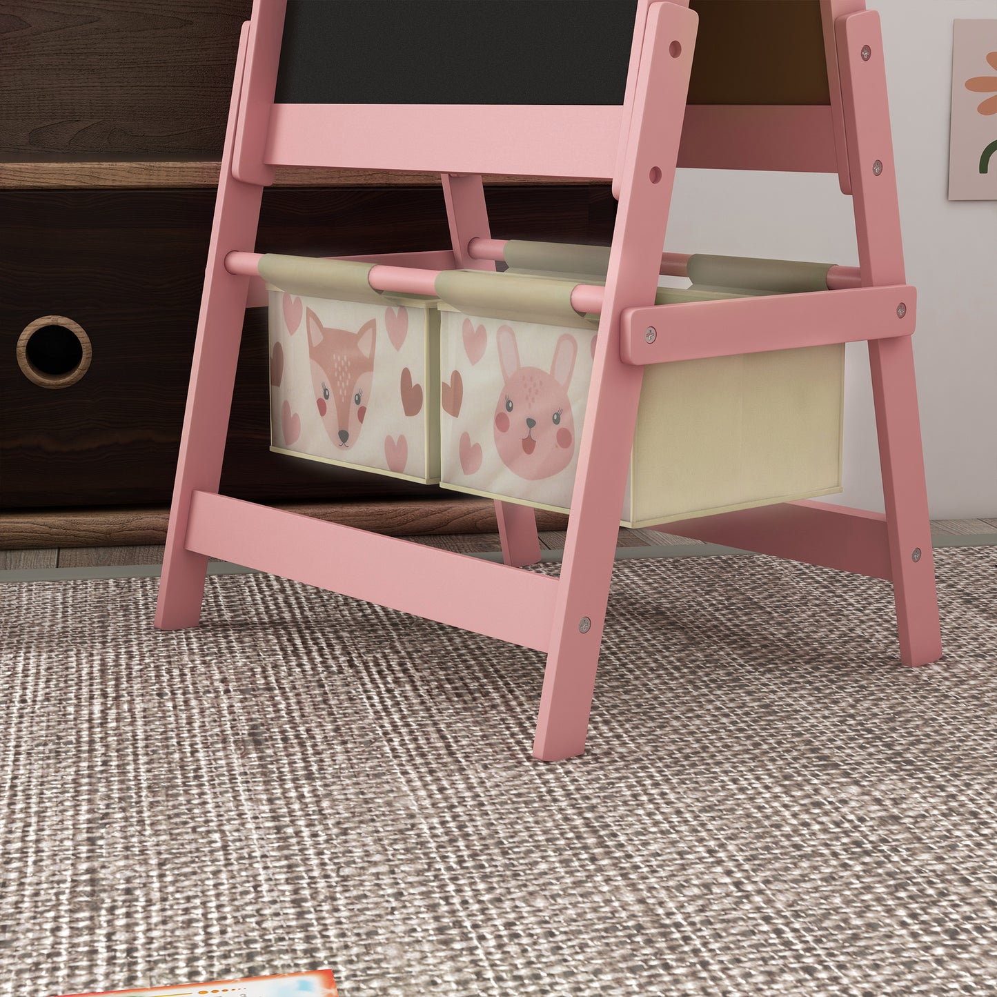 Three-In-One Kids Easel with Paper Roll, Art Easel, with Storage - Pink | AIYAPLAY-6