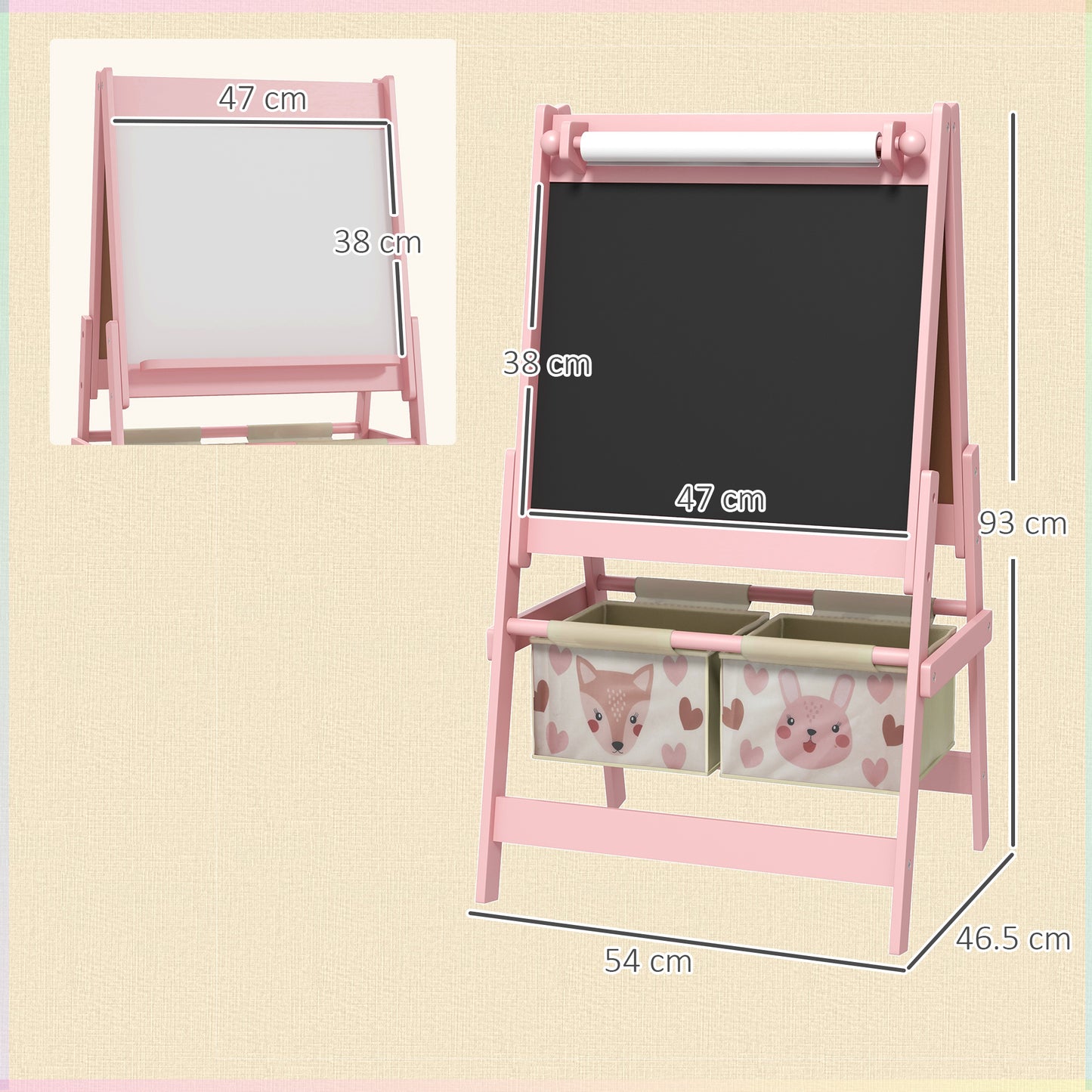 Three-In-One Kids Easel with Paper Roll, Art Easel, with Storage - Pink | AIYAPLAY-1