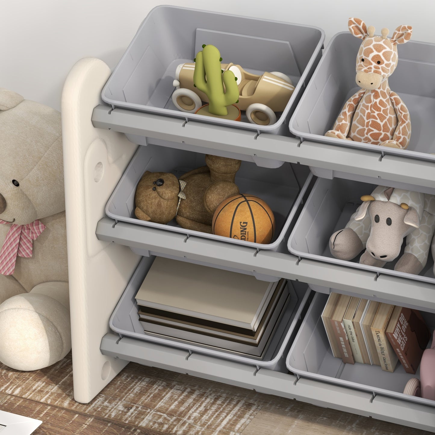 AIYAPLAY Grey 3 Tier Kids Toy Storage Units with 6 Storage Boxes, 76 x 37 x 60cm-6