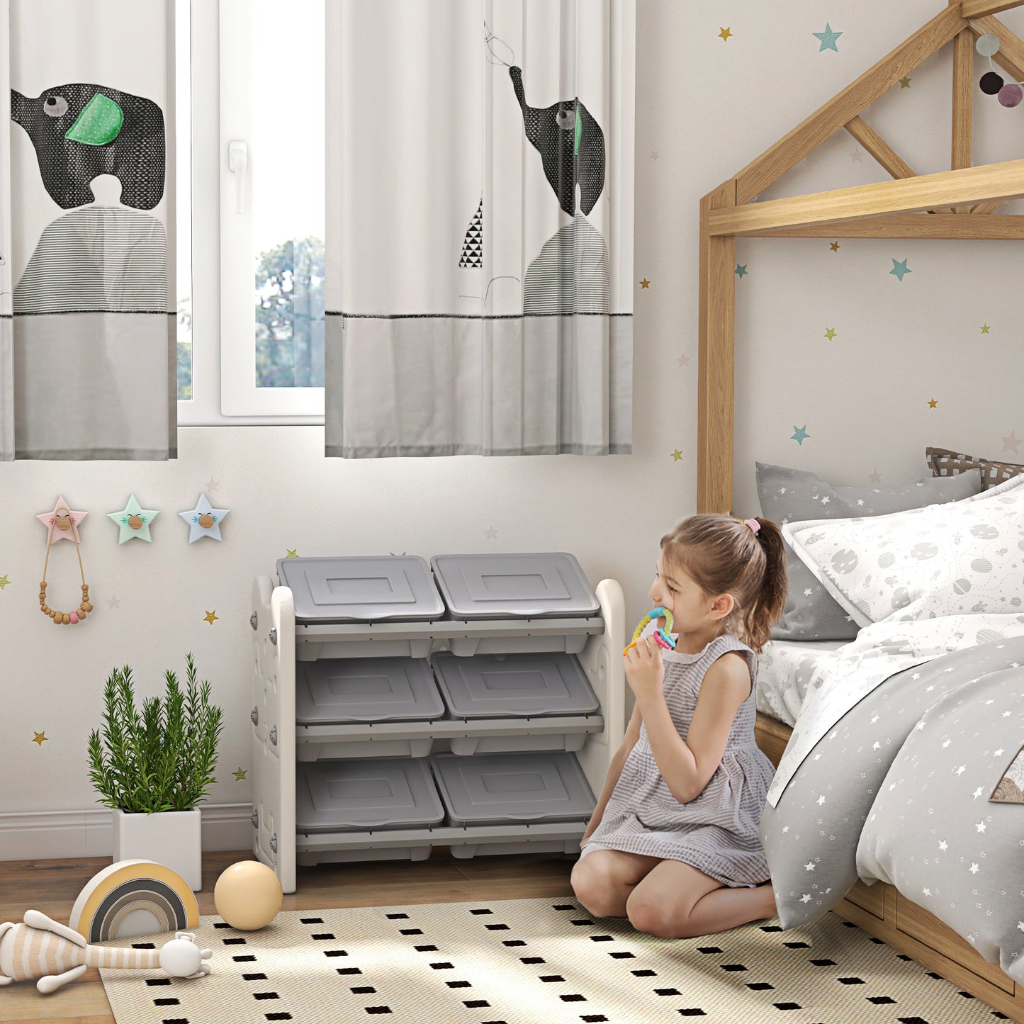 AIYAPLAY Grey 3 Tier Kids Toy Storage Units with 6 Storage Boxes, 76 x 37 x 60cm-8
