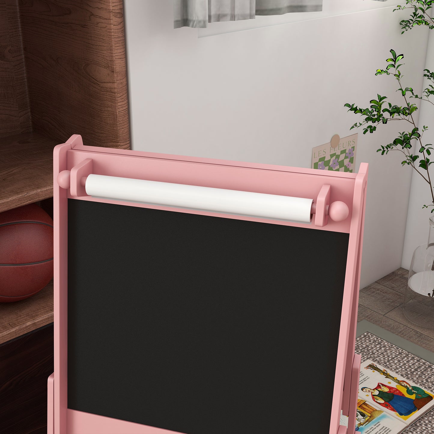 Three-In-One Kids Easel with Paper Roll, Art Easel, with Storage - Pink | AIYAPLAY-5
