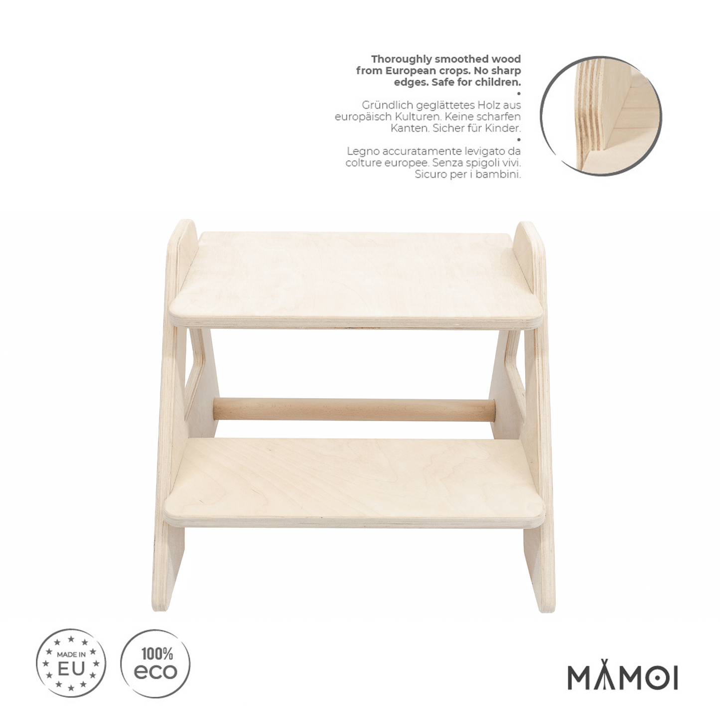 MAMOI® Children step | Bathroom stool toddler made of natural wood | Safe and versatile wooden step stool | Step kids bathroom | Step stool wooden | 100% ECO | Made in EU-1