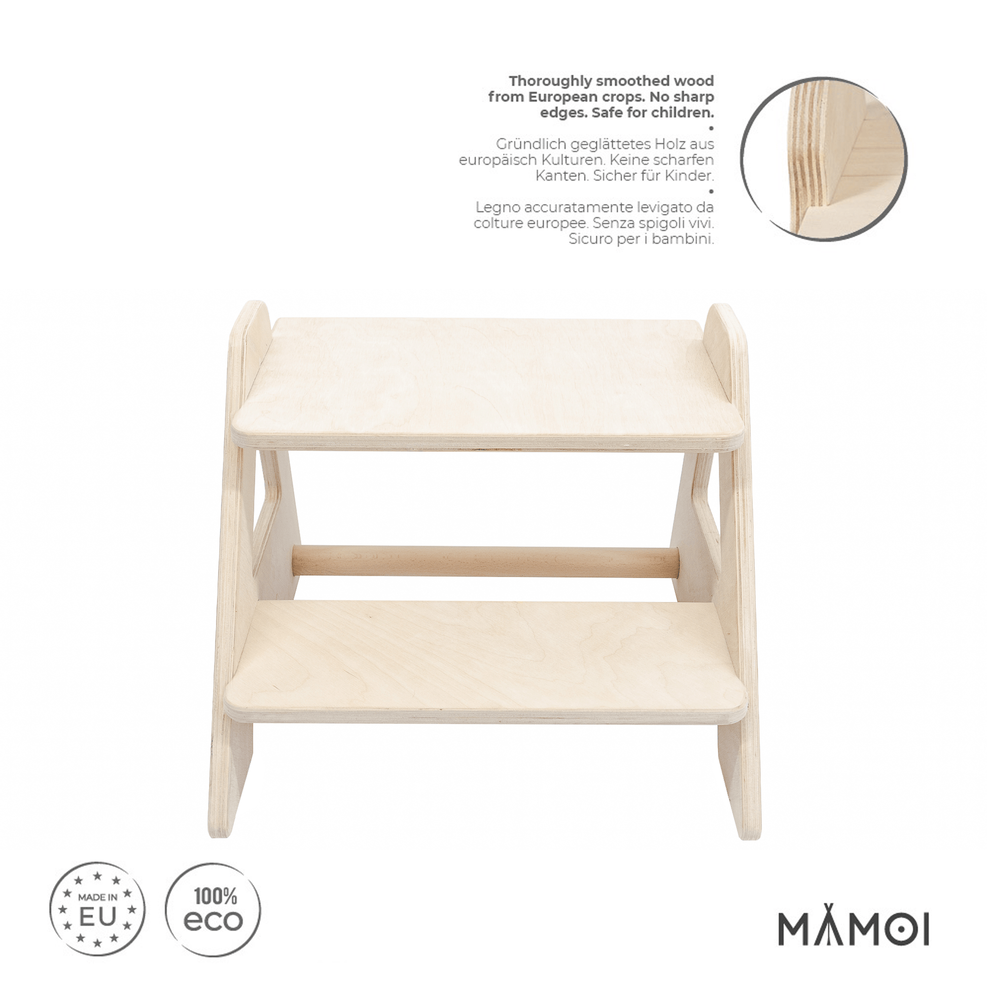 MAMOI® Children step | Bathroom stool toddler made of natural wood | Safe and versatile wooden step stool | Step kids bathroom | Step stool wooden | 100% ECO | Made in EU-1