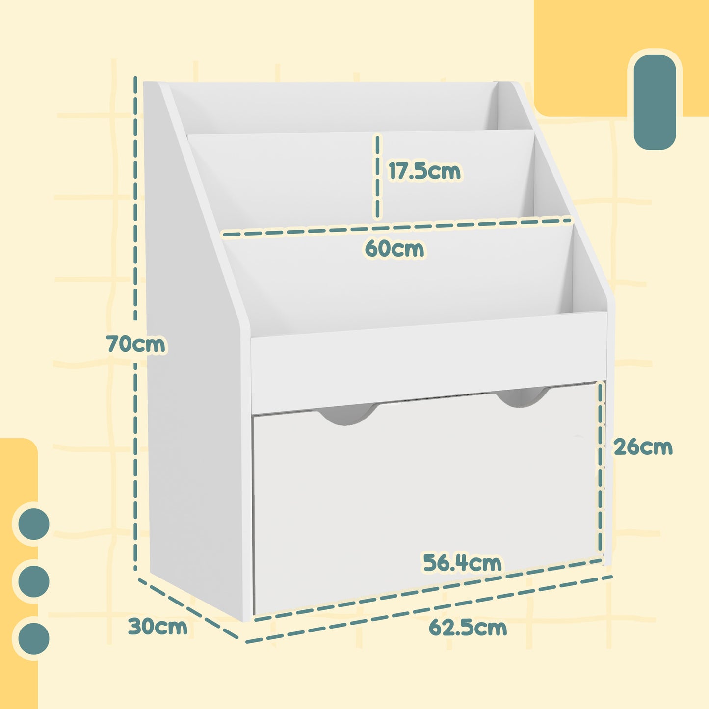 AIYAPLAY Bookcase for Kids with Shelves, Drawer, Bookcase for Bedroom, Playroom in White-1