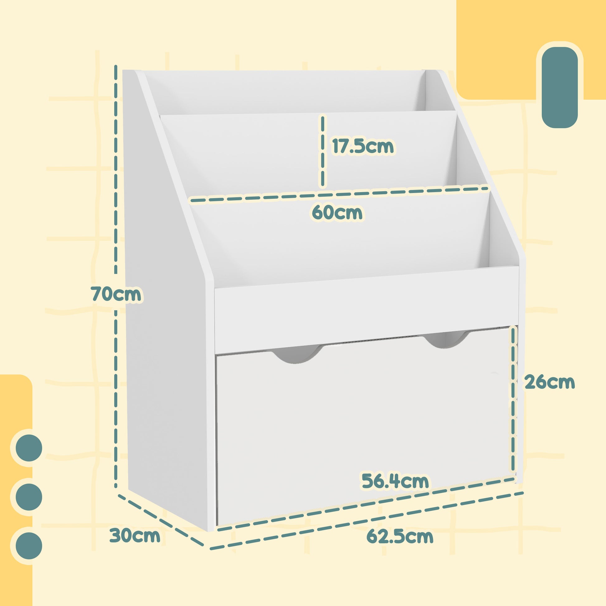 AIYAPLAY Bookcase for Kids with Shelves, Drawer, Bookcase for Bedroom, Playroom in White-1