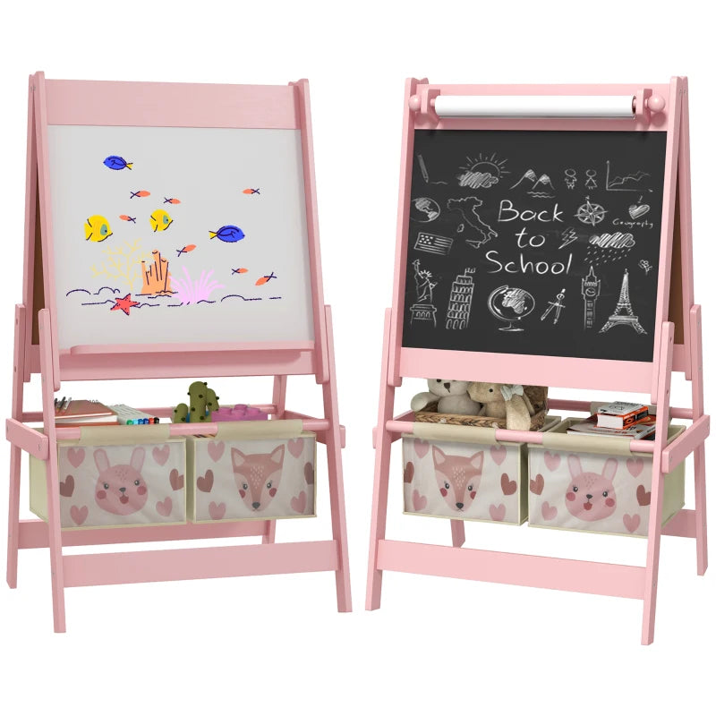 Three-In-One Kids Easel with Paper Roll, Art Easel, with Storage - Pink | AIYAPLAY-0